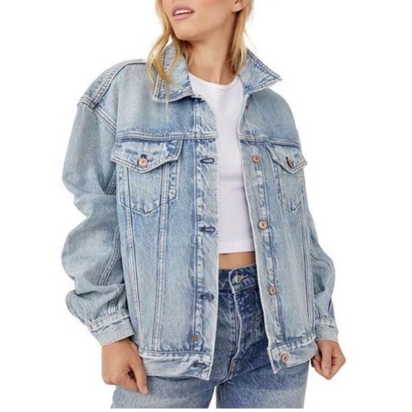 Free People Jolene Trucker Jean Jacket XL - Picture 3 of 5